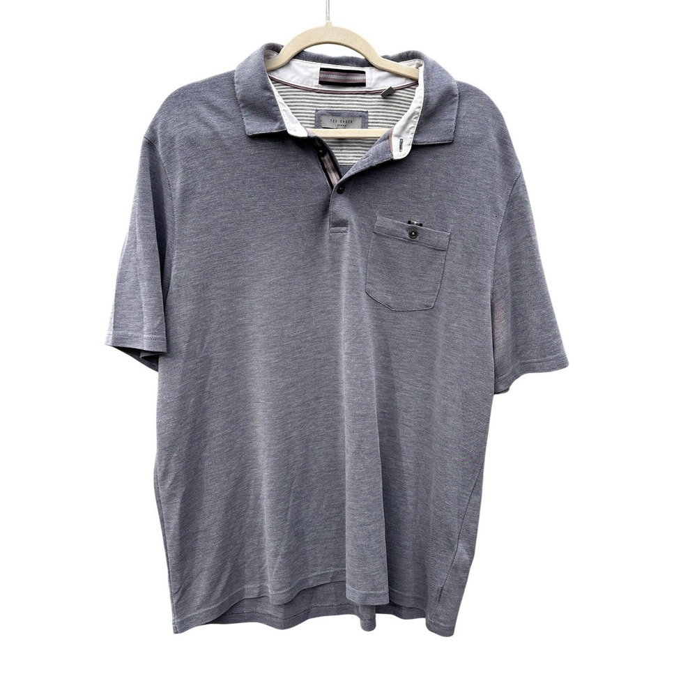 Ted Baker London Mens‎ Grey Polo Shirt Short Sleeve Pocket Size 7 Casual Classic